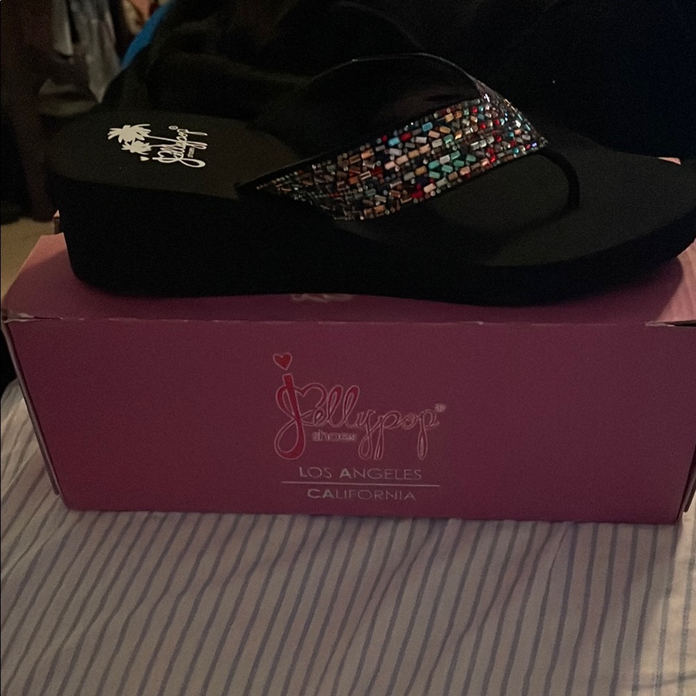Jellypop Black Sandals with Multicolor Straps